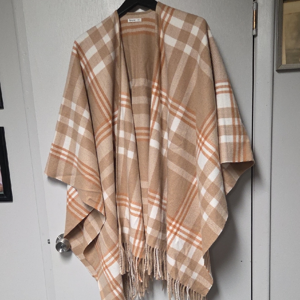 Plaid Tan and White Shawl Wrap One Size Fits All